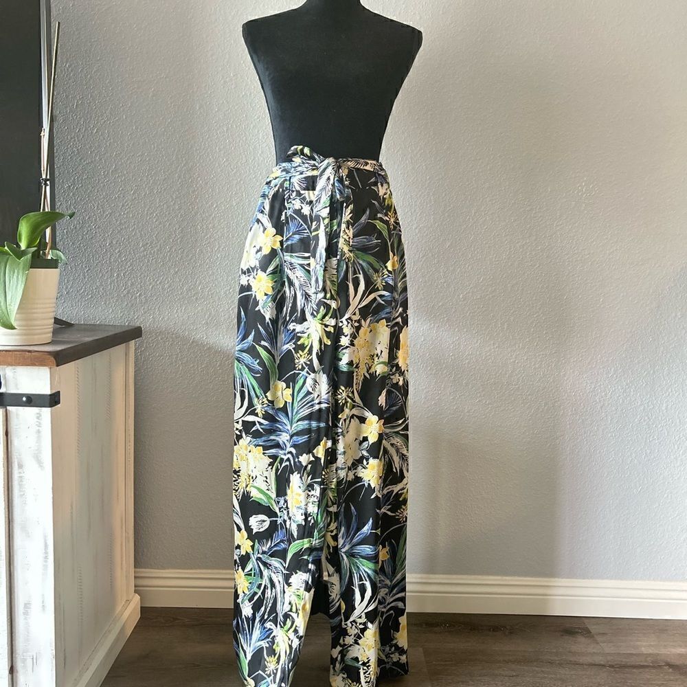 Zara Women’s Tropical Floral Wide Leg Beach Pants Tie Waist XS - Picture 3 of 6